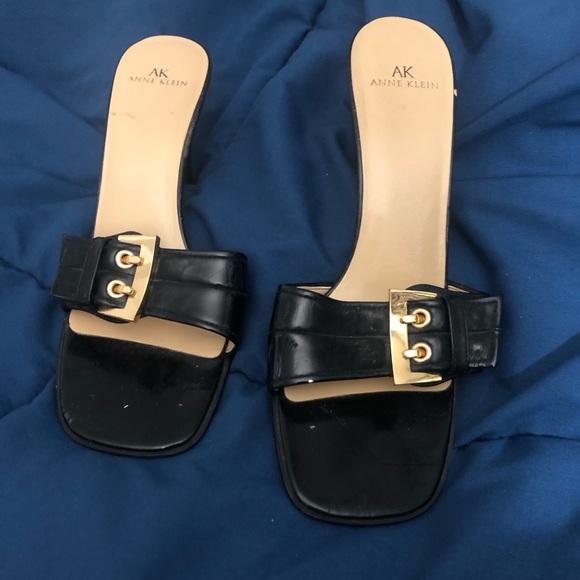 Anne Klein Shoes - Black, gold buckle, 2.5- 3” heel, Anne Klein
